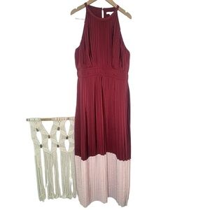 Joie Dress Womens Sz 10 Maroon Pink Halter Neck Maxi Color Block Pleat